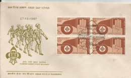 Block Of 4 On FDC , Diamond Jubilee Scout Movement , India , 1967 - Lettres & Documents