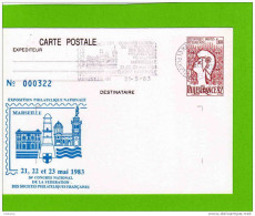 Carte Postale 1,60 Philexfrance -numérotée  - Repiq Illustration Expo Marseille 1983+oblitération Cachet Et Flamme - Bijgewerkte Postkaarten  (voor 1995)