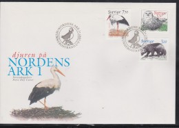 BIRDS - STORK STORCH CIGOGNE - OWL HIBOU EULE - ANIMALS - WOLVERINE VIELFRASS CARCAJOU  SWEDEN 1997  FDC MI 1984 - 1986 - Picotenazas & Aves Zancudas