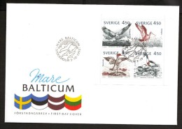 WATER BIRDS BALTIC SEA VÖGEL OSTSEEKÜSTE OISEAUX MER BALTIQUE SWEDEN SUEDE SCHWEDEN 1992 MI 1742 1745 FDC  MARE BALTICUM - Albatros & Stormvogels