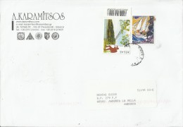 GREECE TO ANDORRA 2014 - RCOVER W 3STS :1 OF 0,65 € EUROPA 2004+ 1  OF 0,10 (lHIKING OF 2012 € +ON BACK 1 OF ANEMONIA VI - Storia Postale