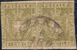 ASI TOSCANA 1860 5 CENT. VERDE COPPIA USATA N. 18 CERT. MERONE CAT. 850,00 - Toskana