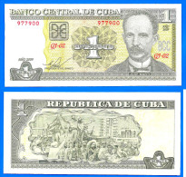 Cuba 1 Peso 2009 UNC Jose Marti Kuba Pesos Neuf UNC Skrill Bitcoin - Kuba