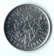 ** 5 FRANCS SEMEUSE  1981 FDC ** - 5 Francs