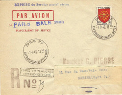 1° Service En Reprise Service Postal Aérien Paris-Bâle 07/08/45 - Premiers Vols