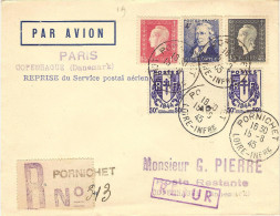 1° Service En Reprise Service Postal Aérien Paris-Copenhague 16/08/45 - First Flight Covers
