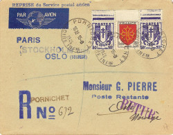 1° Service En Reprise Service Postal Aérien Paris-Oslo 16/08/45 - First Flight Covers