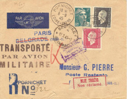 1° Service En Reprise Service Postal Aérien Paris-Belgrade 09/09/45 - Erst- U. Sonderflugbriefe