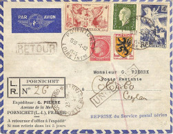 1° Liaison En Reprise Du Service Postal Aérien Paris Colombo 03/12/45 - First Flight Covers