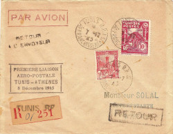 1° Liaison En Reprise Du Service Postal Aérien (Paris)Tunis Athènes 07/12/45 - First Flight Covers