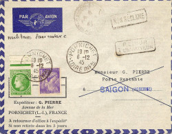 1° Liaison En Reprise Du Service Postal Aérien Paris Saigon 10/12/45 - First Flight Covers