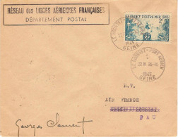 1°ouverture De Liaison Aérienne Postale De Nuit 26/10/45 Le Bourget Pau Signé CLEMENT Pilote - Primi Voli