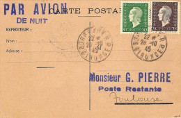 1°ouverture De Liaison Aérienne Postale De Nuit 26/10/45 Bordeaux Toulouse - First Flight Covers