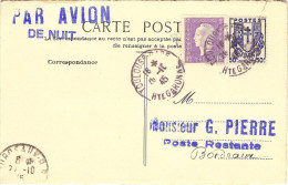 1°ouverture De Liaison Aérienne Postale De Nuit 26/10/45 Toulouse  Bordeaux - Erst- U. Sonderflugbriefe