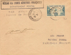 1°ouverture De Liaison Aérienne Postale De Nuit 26/10/45 Bordeaux Paris Bourget Signe BRUN Pilote - First Flight Covers