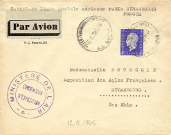 1°  Liaison Aérienne Paris-Strasbourg(Prague) 12/11/45 Rare Pli D´escale - Primi Voli