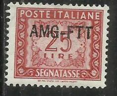 TRIESTE A 1954 AMG-FTT NUOVO TIPO DI SOPRASTAMPA SEGNATASSE POSTAGE DUE TASSE LIRE 25 MNH CENTRATO FIRMATO SIGNED - Postage Due