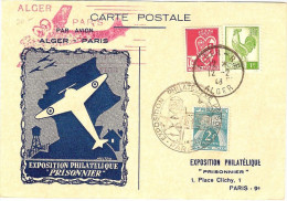 PARIS ALGER Exposition Philatélique "le Prisonnier" 14et 15/01/46 Deux Plis A/R - Erst- U. Sonderflugbriefe