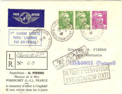 AIR FRANCE Ouverture Paris-Lisbonne 15/05/46 - First Flight Covers
