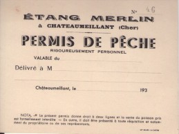 Carte Permis De Pêche - Etang Merlin à Chateaumeillant (Cher) - Pesca