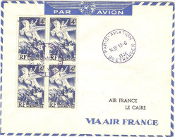 AIR FRANCE Ouverture Paris-Tunis-Le Caire 13/06/46 Enveloppe Spéciale Air France - First Flight Covers