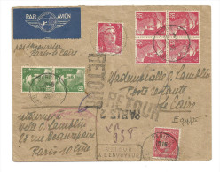 AIR FRANCE Ouverture Paris-Tunis-Le Caire 13/06/46 Variante Lettre Ordinaire - First Flight Covers