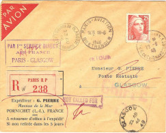 AIR FRANCE Ouverture Paris-Glasgow18/06/46 - First Flight Covers