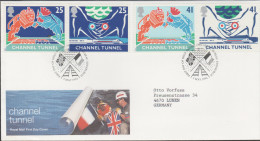 O) 1994 UNITED KINGDOM, HANS, COAT, FLAG, CHANNEL TUNNEL, FDC USED TO GERMANY, XF - Non Classés