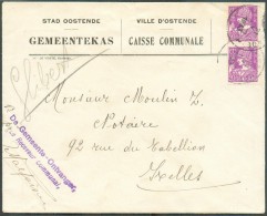 20 Centimes Violet (paire) Obl. Sc OOSTENDE Sur Lettre Du 21-V-1933 Vers Ixelles (Caisse Communale De La Ville D'Ostende - 1932 Ceres And Mercurius