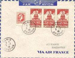 AIR FRANCE Voyage Reconnaissance Ligne Paris-Leopoldville/Brazzaville 09/06/46 Envel.spéciale Air France - Primi Voli