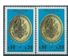 Variété : N° 1838 Journée Du Timbre 1975 Plaque De Facteur Jaune Clair Au Lieu De Jaune Vif + Normal ** - Unused Stamps