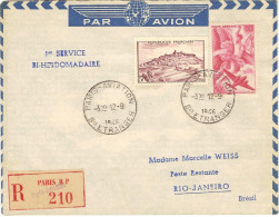 AIR FRANCE Ouverture Du 2°service Paris-Rio De Janeiro 12/09/46 Courrier Ordinaire - First Flight Covers