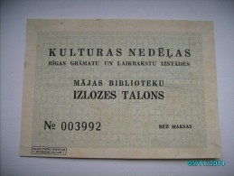 LATVIA  KULTURAS NEDELAS MAJAS BIBLIOTEKU IZLOZES TALONS  , 0 - Lettonie