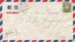 AIR FRANCE Voyage D´études Paris-Shanghai Vol Retour 20/01/47 Enveloppe Air France Rare Griffe Rouge Au Dos - Primi Voli