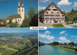 6343- POSTCARD, OTTENBACH- CHURCH, WOODFRAME HOUSE, PANORAMA, RIVER - Ottenbach