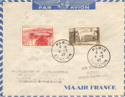 AIR FRANCE 1° Prolongement De Paris-Dakar-Ziguinchor Jusqu´à Bissao 04/03/47 Enveloppe Spéciale Air France - First Flight Covers