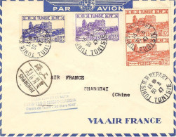 AIR FRANCE Ouverture Service Régulier (Paris)-Tunis-Shanghai 30/03/47 VARIANTE Griffe Bleue/env.spéc.Air France - First Flight Covers