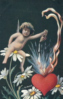 ENFANTS - ANGES - Jolie Carte Fantaisie Angelot Sur Marguerite Avec Coeur Et Lampe Magique Signée CH. SCOLIK - Scolik, Charles