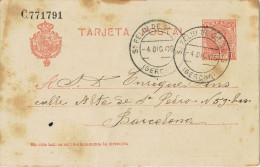 10798. Entero Postal  SAN FELIU De GUIXOLS (Gerona) 1905. Cadete - 1850-1931