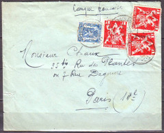 Lettre  Cachet De LEUZE-LONGCHAMPS Belgique   Pour  PARIS Annee 1945     Affranchie Avec 4 Timbres - Covers & Documents