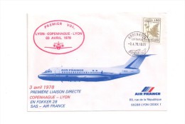 101 Lyon Copenhague  03 04 1978  Air France - First Flight Covers