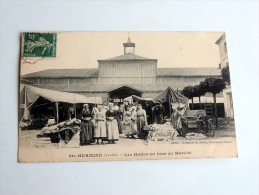 Carte Postale Ancienne : SAINTE-HERMINE : Les Halles , Un Jour De Marché , Animé - Sainte Hermine