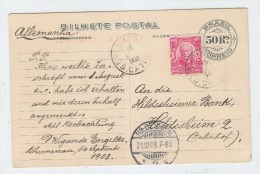 Brazil/Germany UPRATED POSTAL CARD 1908 - Cartas & Documentos