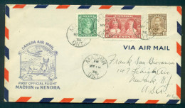 Canada. 1936.  MACHIN - KENORA. Nice Cover - Primeros Vuelos