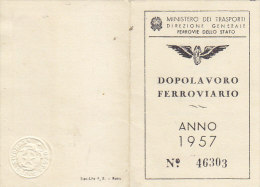 3-3530- Tessera Dopolavoro Ferroviario 1957 Con  Bollini Marche - Palermo - Altri & Non Classificati