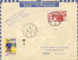 AIR FRANCE Ouverture Escale De Marseille Sur Ligne Paris-Bône Et Retour 2 Plis 24/11/47 - First Flight Covers