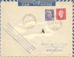 AIR FRANCE Liaison Spéciale Supplémentaire En Raison Des Grèves SNCF Paris Montpellier 28/11/47 - First Flight Covers