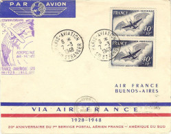 AIR FRANCE 20° Anniv.ligne Fce/Amér.Sud 07/03/48 Paris-Buenos Aires Enveloppe Spéciale Air France - Primi Voli