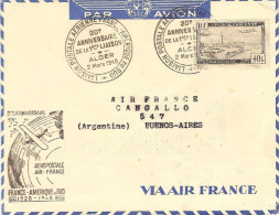 AIR FRANCE 20° Anniv.ligne Fce/Amér.Sud 07/03/48 (Paris)-Alger-Buenos Aires Enveloppe Air France - Premiers Vols