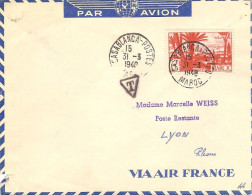AIR FRANCE Ouverture Ligne Directe Casablanca-Lyon 31/03/48 RARE - Erst- U. Sonderflugbriefe